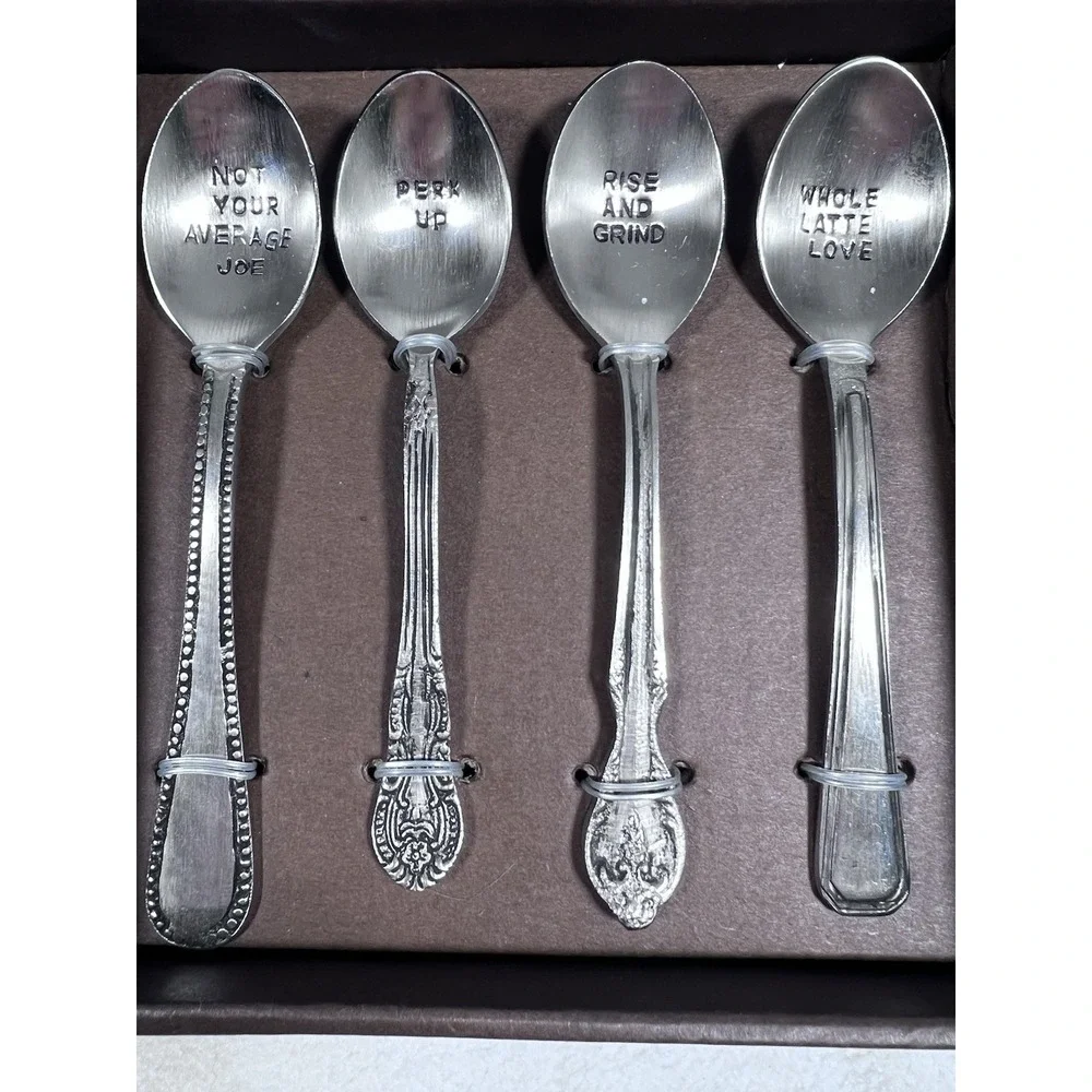 New World Market Exclusive Brass Crafted Hand Stamped Set Of 4 Teaspoons‎